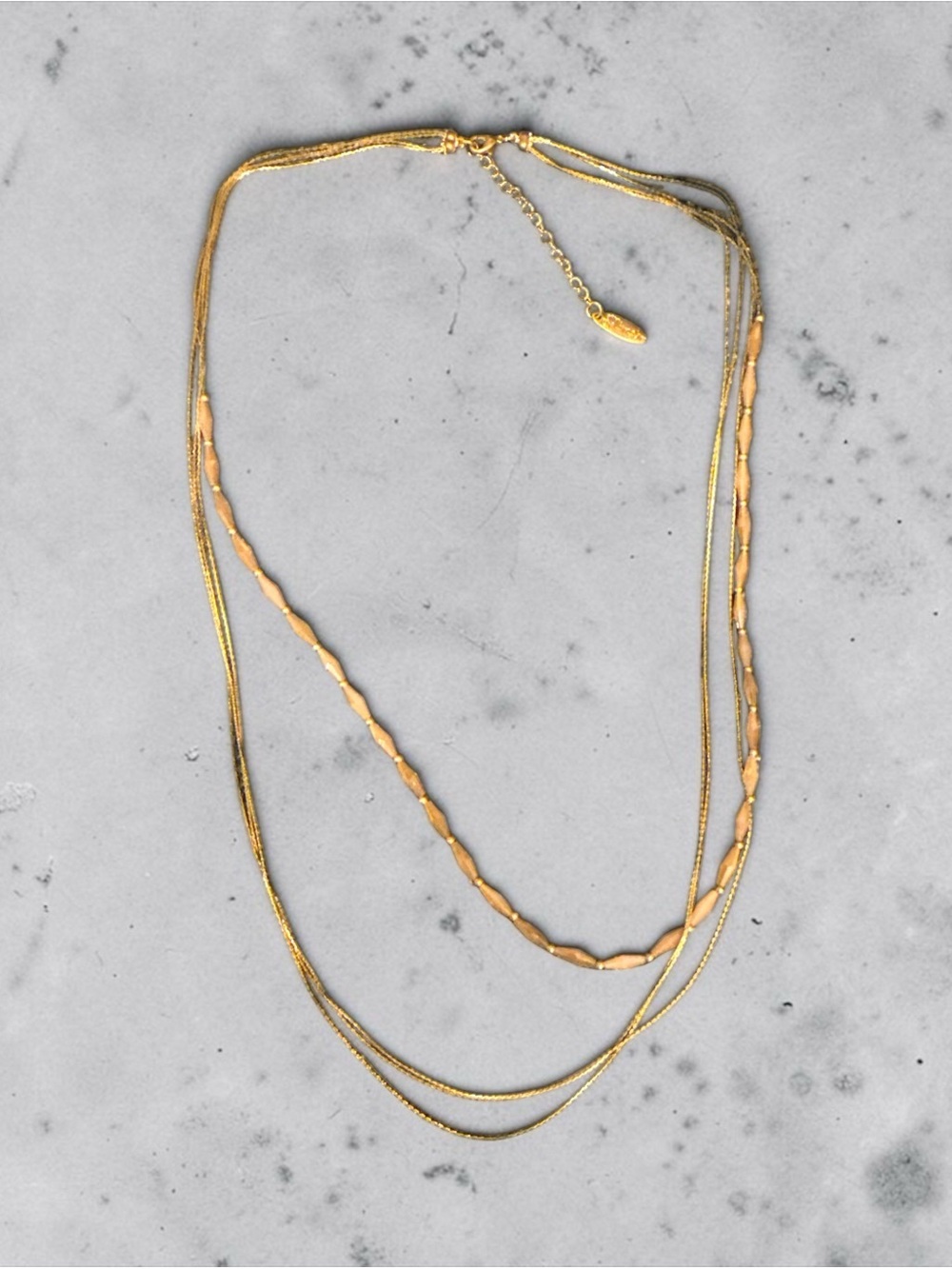 Plunder Gold Layered Necklace with Peach Beads